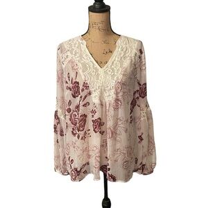 Torrid Cream and Burgundy‎ Floral Blouse